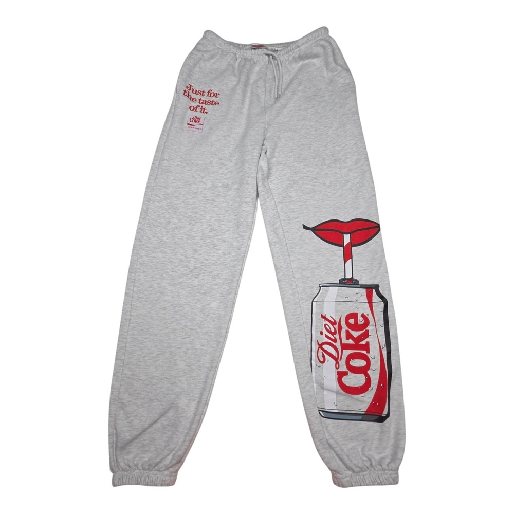 Coca-Cola Diet Coke Sweatpants Small Grey Graphic Joggers Y2K Loungewear Pant